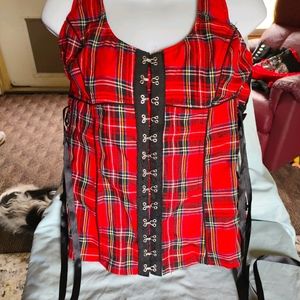 Royal Bones Gothic Red plaid corset-like top XL